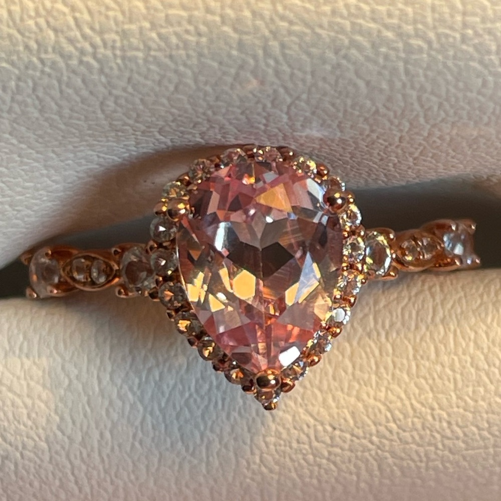 Pink and white sapphire (lab created) ring on 14k rose gold over silver. Size 7